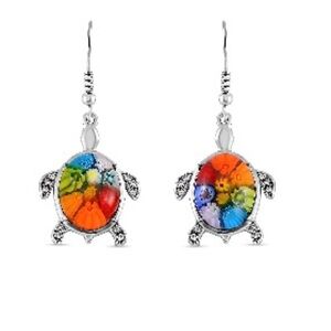 Multi Color Murano Style, Austrian Crystal Turtle Earrings